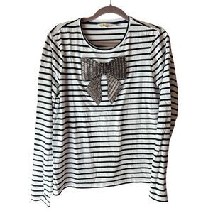Boden Imogen  Breton top with embellished bow size 10 bling shiny holiday